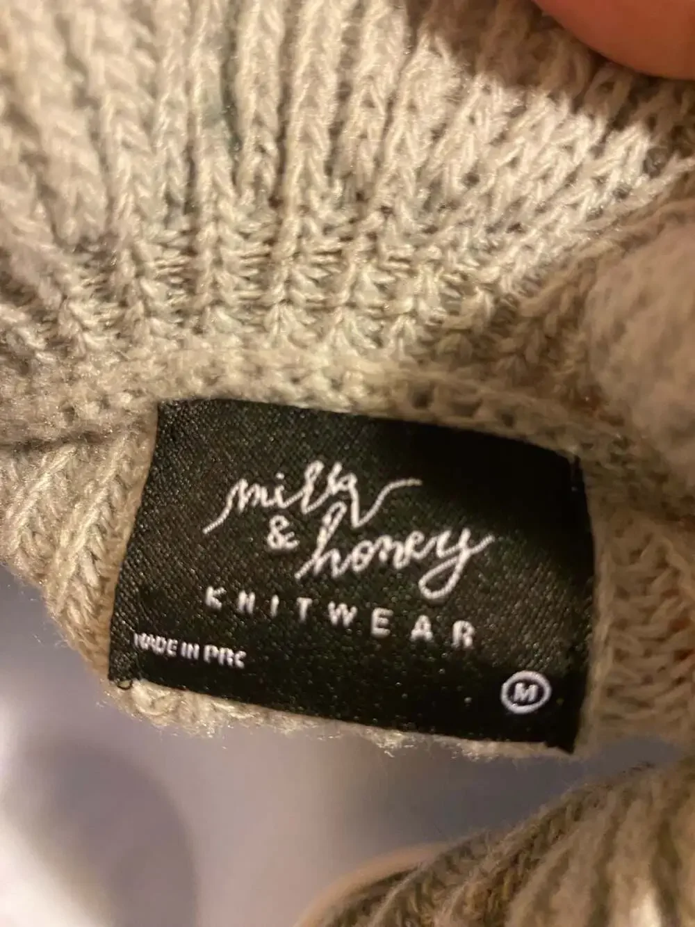 Milk & Honey Knitwear Grey Ruffle Trim Mock Neck Cropped Chunky Knit Sweater
